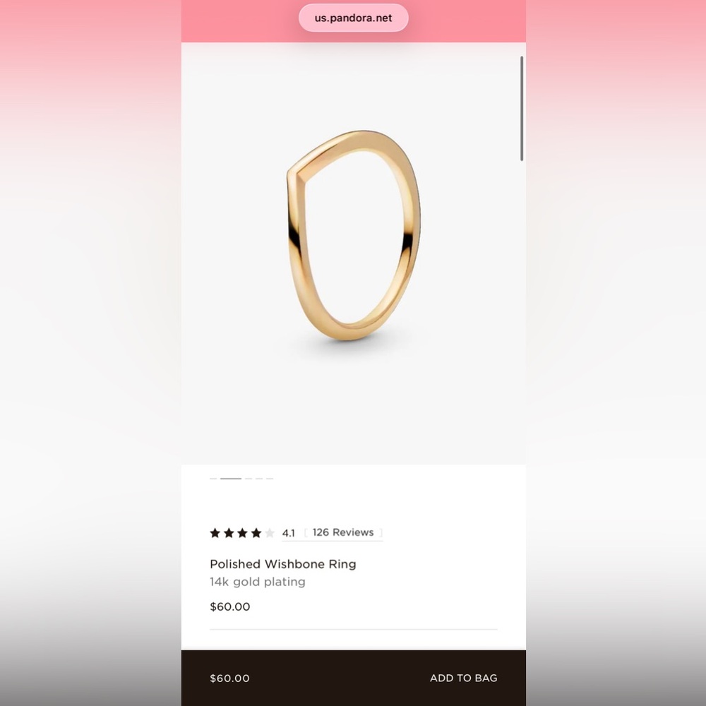 Pandora 14k Gold Plated Polished Wishbone Ring- Size 10 - Picture 7 of 8